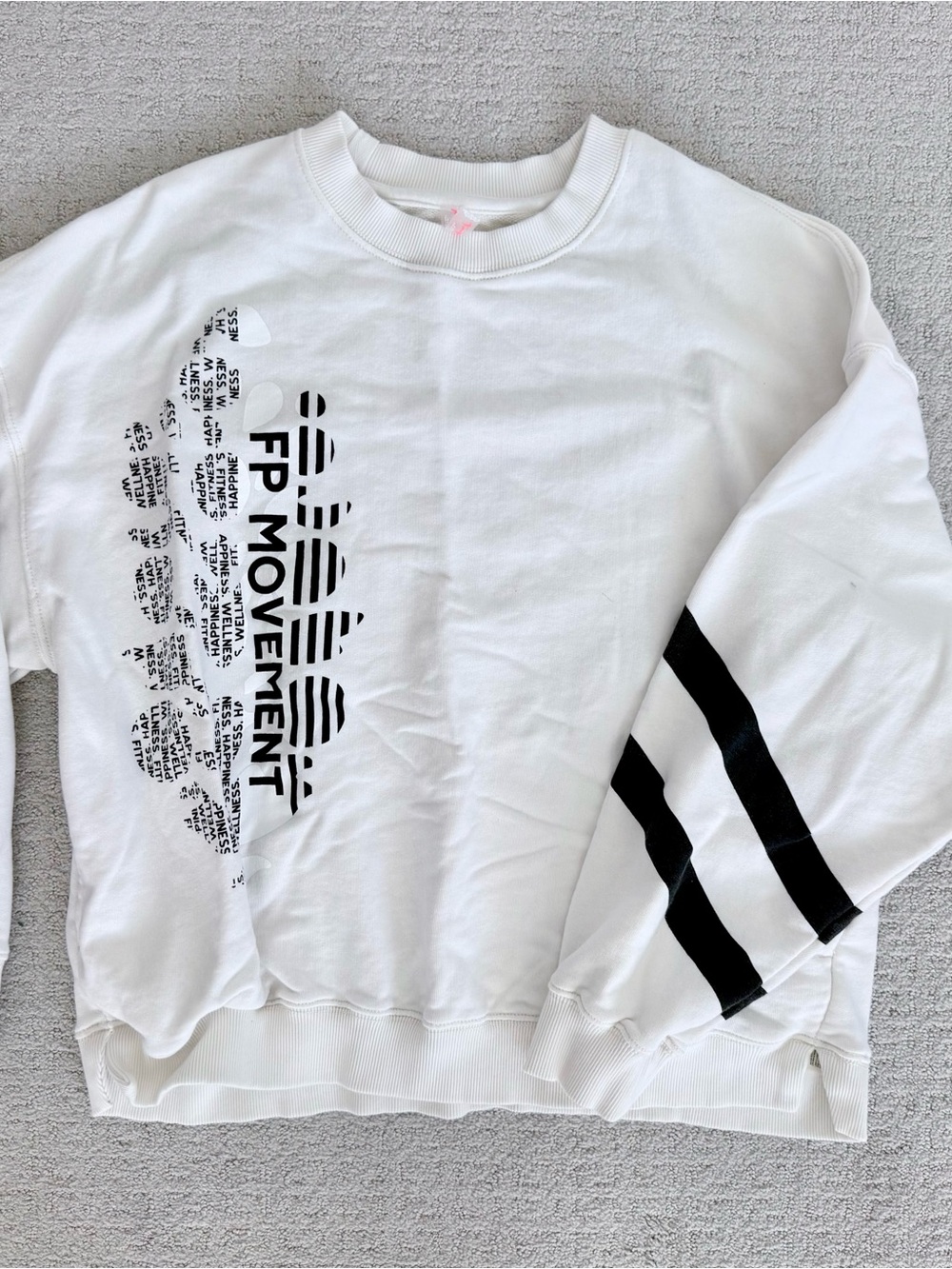 Free People White Graphic Crewneck Sweatshirt